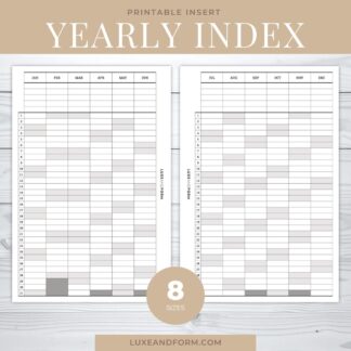 Yearly Index Printable Planner Insert (#001)
