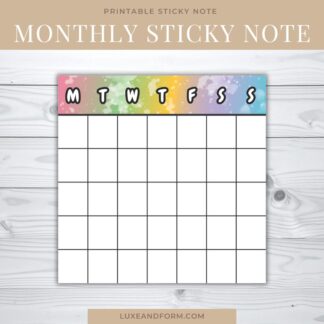 Rainbow Monthly Printable Sticky Note (#003)