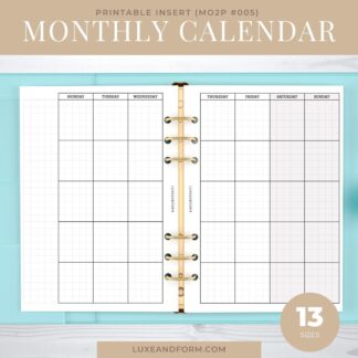 Monthly Calendar with Grid - Undated (#005)