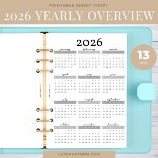 2026 Yearly Overview Printable Planner Insert (#008)